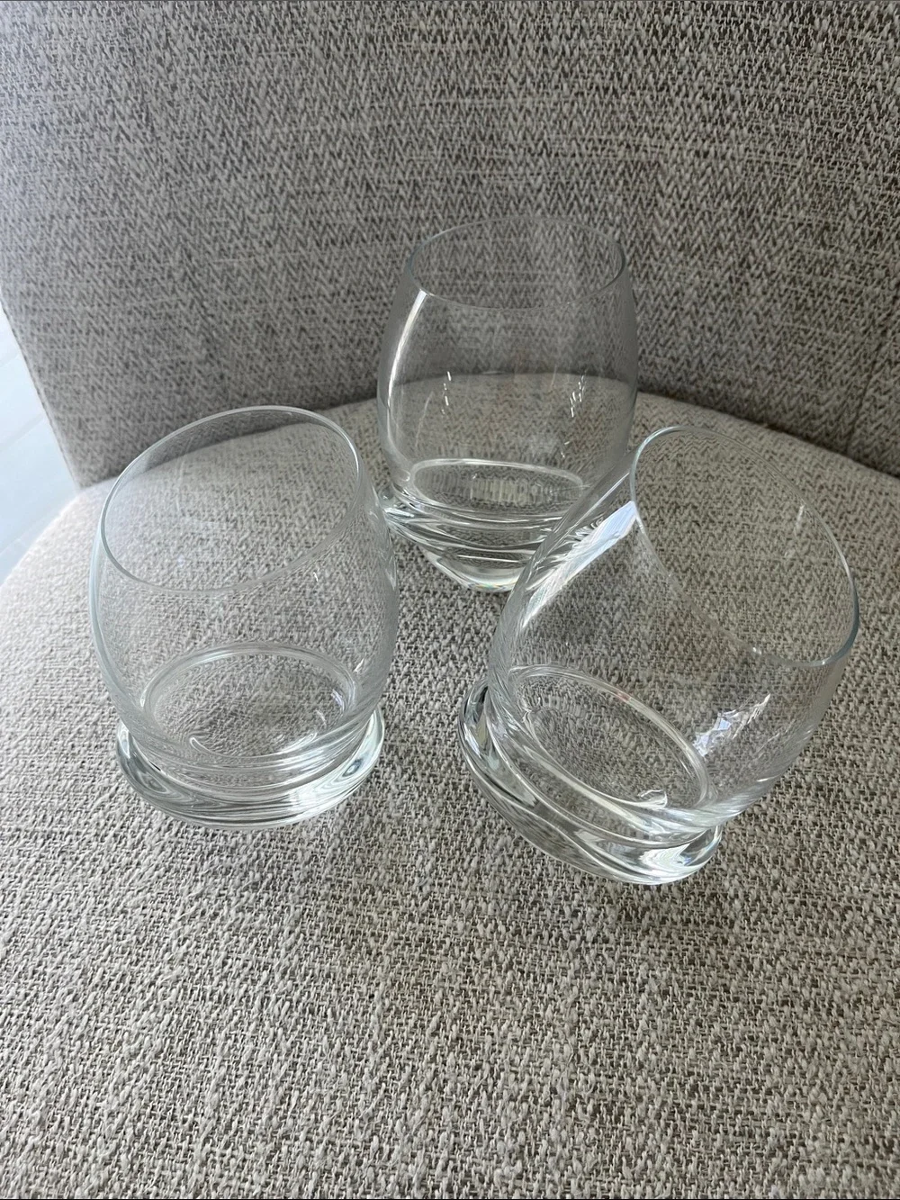 3 clear glass roly-poly rocking tumblers whiskey drinks unbranded